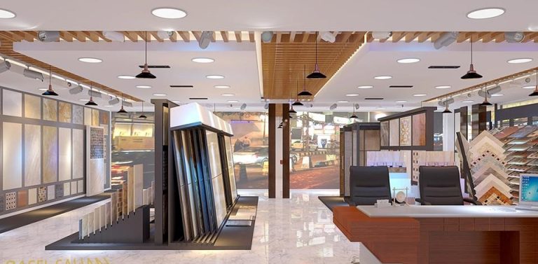 Custom showroom interior design and display counter installation