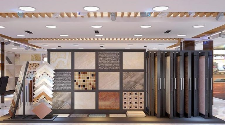 Elegant showroom display shelving and lighting concept