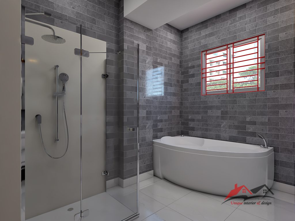 modern bathroom shower area frameless glass Bangladesh