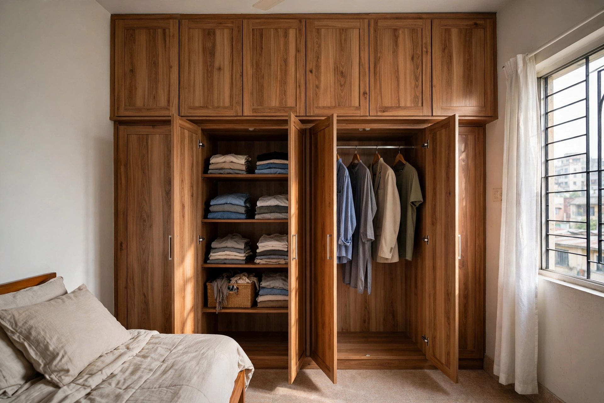 built-in wardrobe design in Bangladesh with overhead cabinets