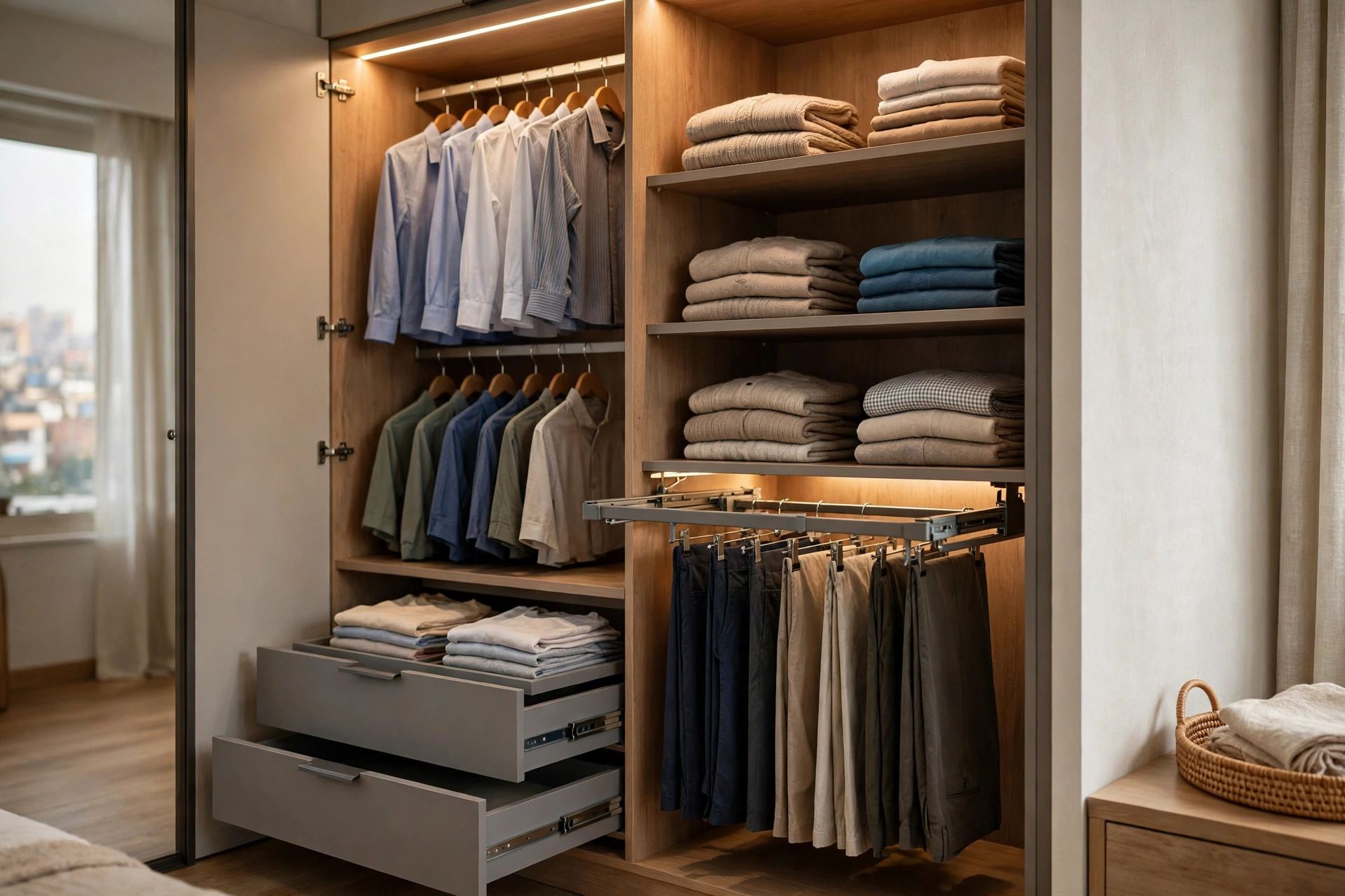 custom wardrobe storage features Dhaka bedroom